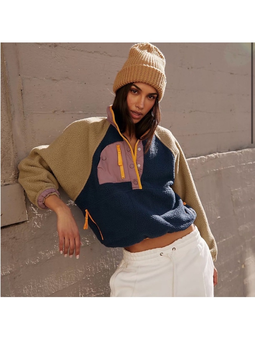 FP Movement by Free People Hit the Slopes Sherpa Pullover - Navy, Taupe & Mauve